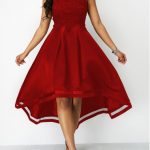 Wine Red Sleeveless Lace Panel High Low Dress | modlily.com - USD .