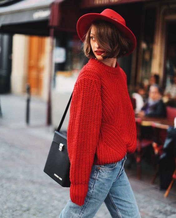Red Jumper Top Sharp Outfit
  Ideas for Women