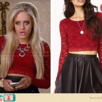 WornOnTV: Dalia's red lace crop top and quilted leather skirt on .
