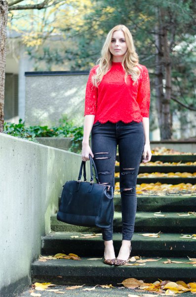 Red Lace Top Outfits