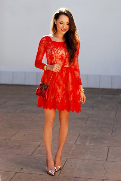 Red Long Sleeve Dress Outfit
  Ideas