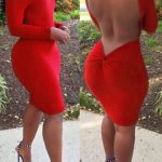 Attractive Red Long Sleeve Bodycon Backless Dress For Women .
