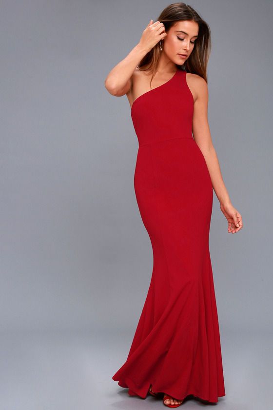 Brittany Wine Red One-Shoulder Maxi Dress | Red cocktail dress .