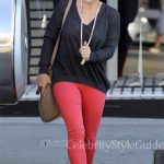 Hilary Duff In red Skinny Jeans With Luca Grab Brunch in Beverly .