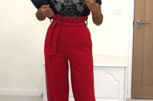 Red Paper Bag Tie Waist Wide Leg Trousers #Fashion #Trends #Style .
