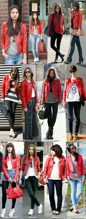 How to wear a red leather jacket. | Red leather jacket outfit, Red .