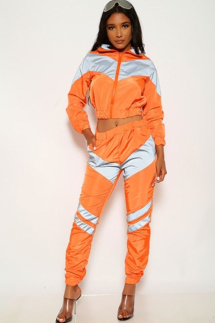 Orange Grey Reflective Windbreaker Two Piece Outfit #Affiliate .