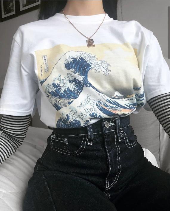 Great Wave Off Kanagawa Shirt, Japanese Wave T-shirt, Grunge .