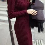 Bordeaux Sweaterdress. | Ribbed dress outfit, Long knit sweater .
