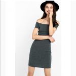 Express Dresses | Gray Ribbed Off The Shoulder Dress Medium | Poshma