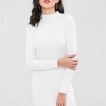 29% OFF] 2020 Ribbed Mock Neck Sweater Dress In WHITE | ZAF