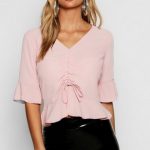 I love ruched tops they are so cute! Ruched Front Ruffle Sleeve .