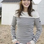 Women's Wool Striped Breton Jumper, Navy Blue/Cream Fine Knit .