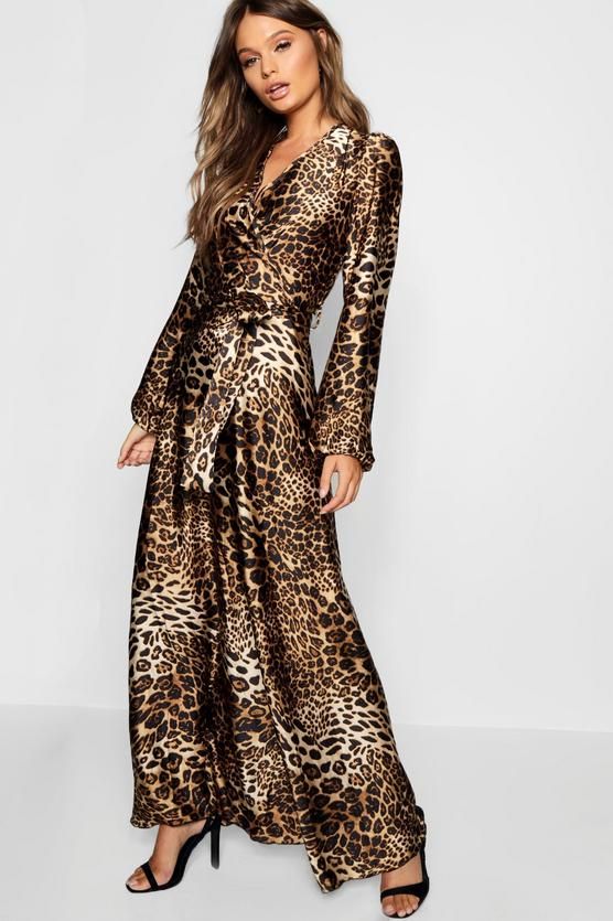 Leopard Print Satin Maxi Dress | boohoo | Fashion clothes women .