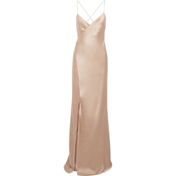 Michelle Mason Silk-satin wrap gown ($1,330) ❤ liked on Polyvore .