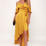 Layla Mustard Yellow Satin Off-the-Shoulder Wrap Dress in 2020 .