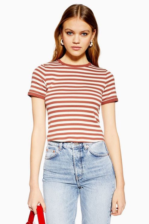 Short Sleeve Stripe Scallop T-Shirt | T shirt image, Scalloped .