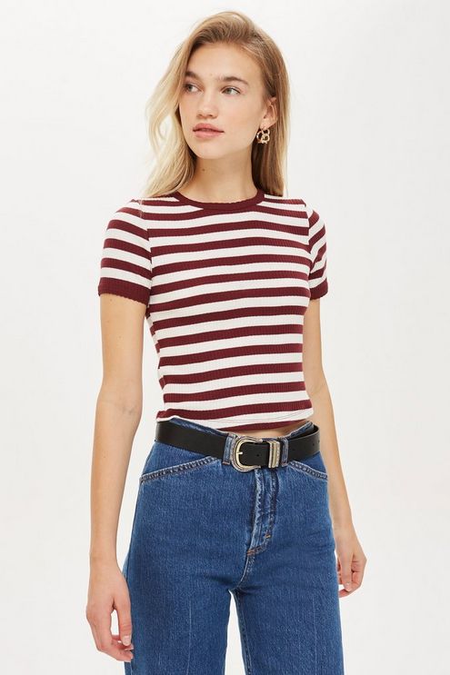 Short Sleeve Stripe Scallop T-Shirt | Casual skirt outfits .