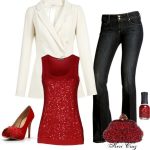 Holiday Party Style Outfit - White Jacket - Red Sequin tank top .