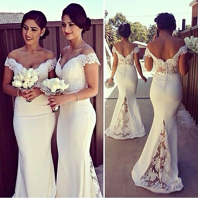 Sexy Off-shoulder Mermaid Bridesmaid Dress With Lace Appliques .