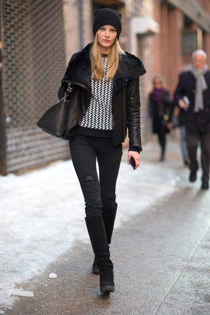Classic Black Outfit Idea with Shearling Jacket | Styles Week