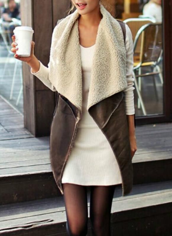 Suede Faux Fur Lapel Fleece Long Waistcoat | Fashion, Leather .