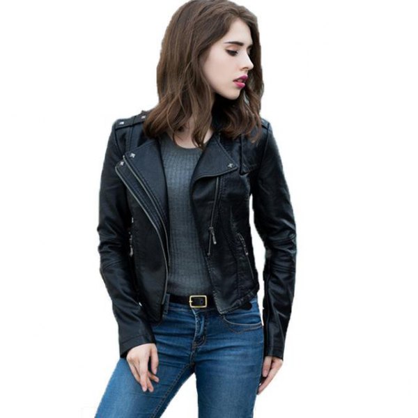 Short Leather Jacket Outfit
  Ideas for Women