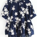 Navy Blue Flowers Embroidery Short Sleeve Blouse | Outfit ideas in .