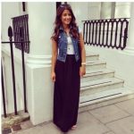 Maxi skirt with a tank top and a short sleeve jean jacket | Cute .