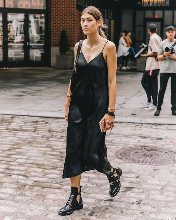 How do you style your black silk slip dress Outfit ideas for this .