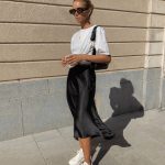 Silk black slip skirt fall looks trends fashion blogger blog midi .