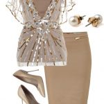 Fashion Style Combination - Beige pencil skirt, pumps, and a .