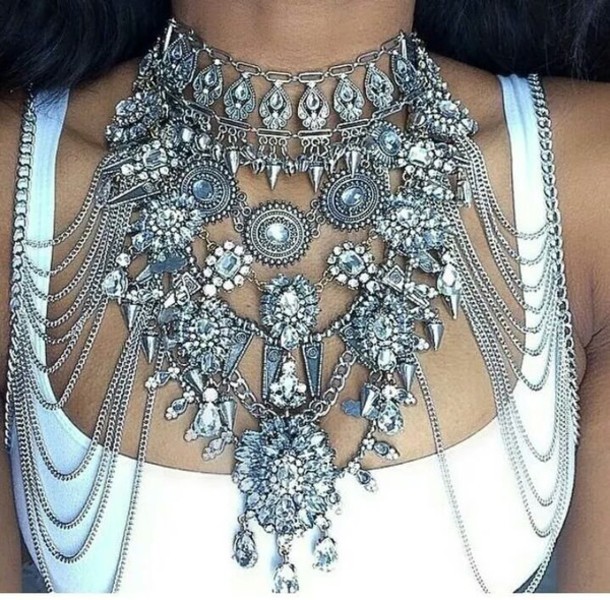 jewels, boho, bohemian, choker necklace, swag, silver, statement .