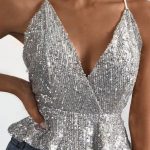 Sequined Deep V-Neck Camisole - Silver in 2020 | Trendy clothes .