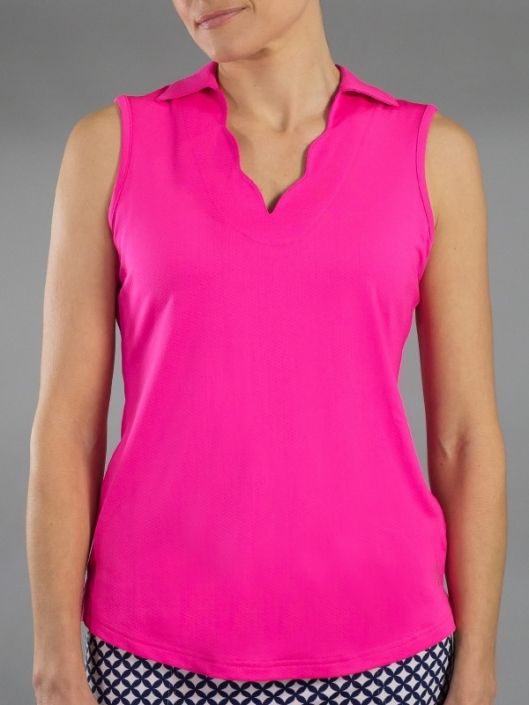Napa Fluorescent Pink JoFit Ladies & Plus Size Scallop Sleeveless .
