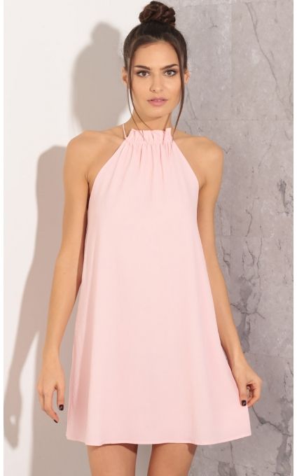 Party dresses > Gathered Halter Shift Dress In Light Pink | Shift .