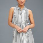 Cute Black and White Striped Dress - Sleeveless Shirt Dre