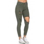 High Waisted Distressed Skinny Jeans in Olive ($40) ❤ liked on .