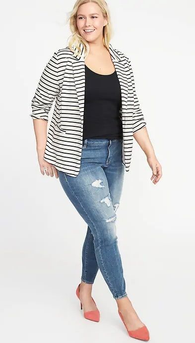 Plus Size Striped Blazer - Plus Size Fall Outfit Idea - Plus Size .