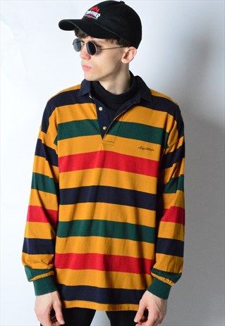 Vintage 90s Colourful Striped Long Sleeve Polo Shirt in 2020 .