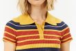 Women's 70s Striped Ribbed Polo Shirt Retro Colors | Polo shirt .