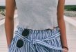 Summer #Outfits / gray t shirt + striped shorts | Crop top outfits .