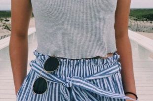 Summer #Outfits / gray t shirt + striped shorts | Crop top outfits .