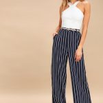 Malcolm Navy Blue and White Striped Wide-Leg Pants | Blue, white .