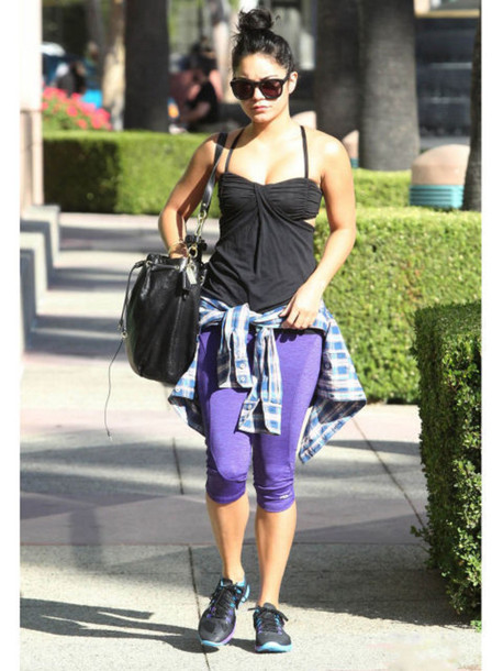 leggings, vanessa hudgens, sunglasses, black sunglasses, purple .
