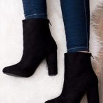 DAIZE Zip Block Heel Ankle Boots Shoes - Black Suede Style (With .