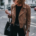 street style. suede brown jacket. black tee, denim. | Fashion .