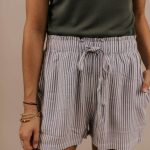 Drawstring Stripe Shorts. Vacation Beach Outfit Ideas for Women .