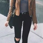 stripes. skinny jeans. tan leather jacket. street style. | Fashion .