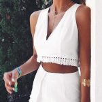 summer #fashion #outfitideas | White Tassel Short and Top Set .
